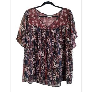 Knox Rose Red and Black Floral Blouse